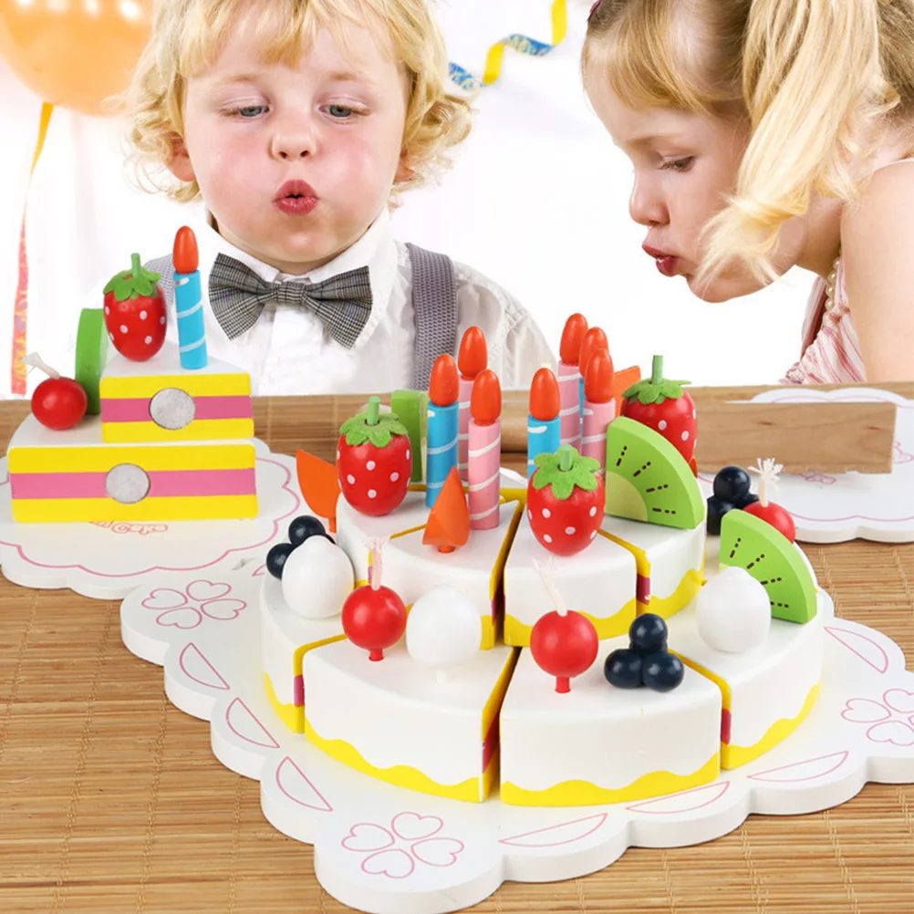 Juego de juguetes para cortar pasteles de madera, juguetes para niños, comida de cocina de simulación, diversión para niños tempranos, creatividad, imaginación, mano y ojo
