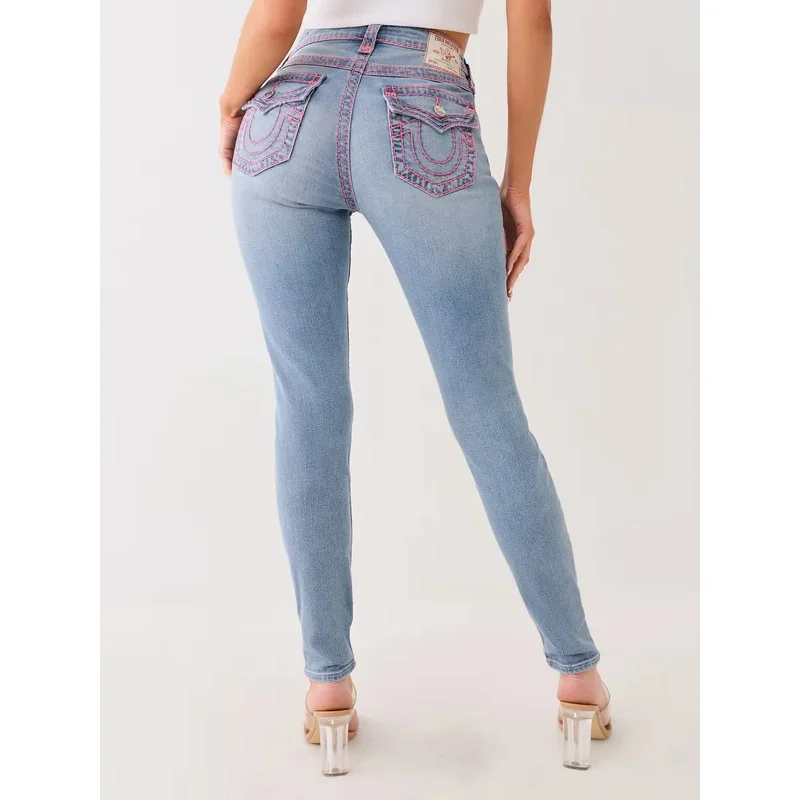 A Bear's Home جيني منتصف الارتفاع سوبر تي نحيل جان التطريز المرأة الشارع مثير عالية الخصر الجينز امرأة Cas 2025 جديد