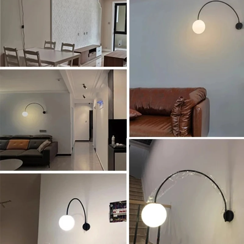 Nordic Style Living Room Wall Lamp Long Pole Rocker Arm Sofa Lamp with Switch Bedside Long Arm Dining Table Dining Room Lighting