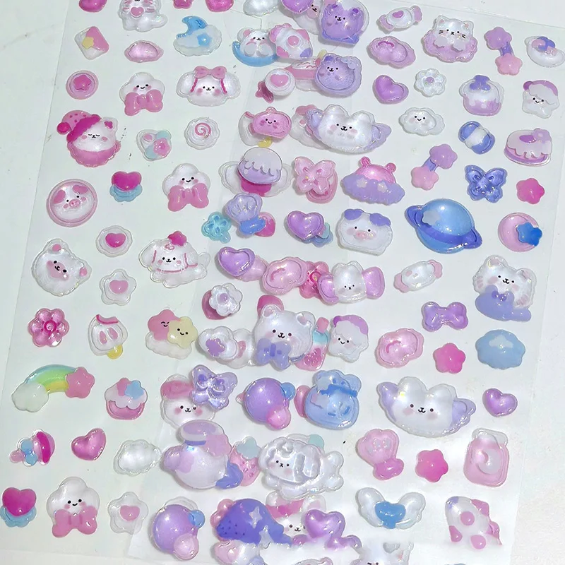 ملصقات كرتونية شفافة منقوشة ثلاثية الأبعاد بلون الحلوى كاواي كريستال الماس ملصقات زخرفية لمكافأة هدايا العيد اللطيفة