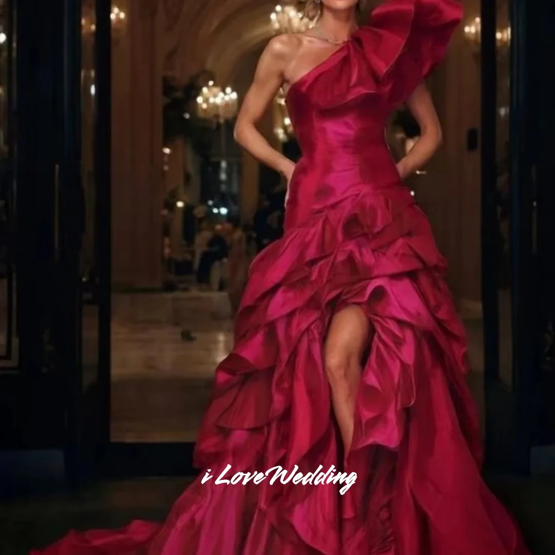 Yellow One Shoulder Prom Dresses 2025 Ruffles A-Line High-Low Length Multi-Layered Floor-Length Pleated Party Dresses Customized