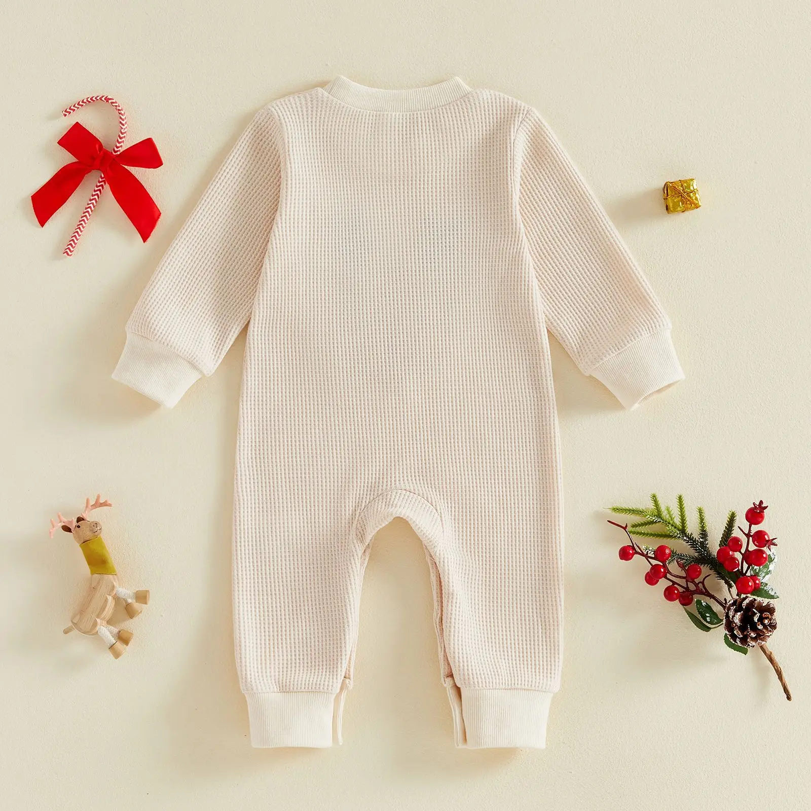 Christmas Fall Baby Deer Head Towel Embroidered Long Sleeve Onesie Simple Waffle Climbing Suit