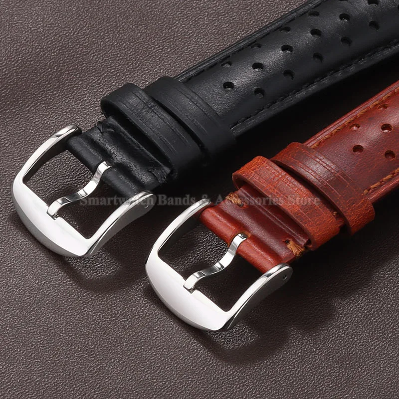 Curved End 20mm 22mm Leather Watch Strap Waterproof Sport Wrist Band Cowhide Strap Replacement Men Women Bracelet Pin Buckle