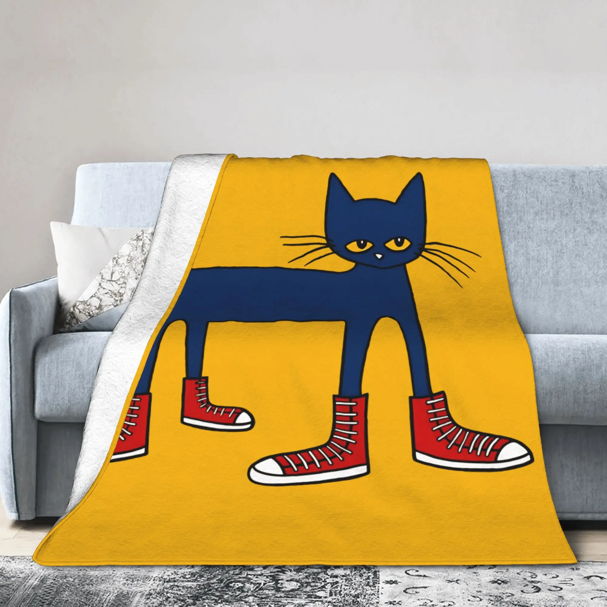 Pete The Cat Cartoon Blanket Fleece Summer Air Conditioning  Multi-function Lightweight Throw Blanket for Home Plush Thin Quilt
