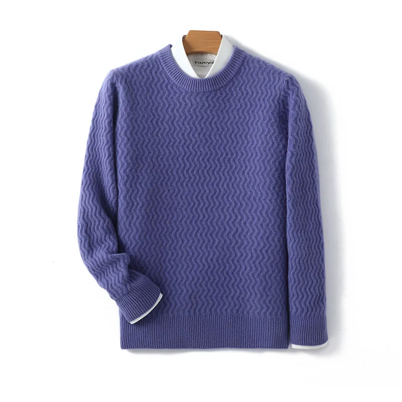 

Winter New 100% Pure Wool Sweater Men's Round Neck Jacquard Thickened Sweater Business Casual Loose Wool Knitwear