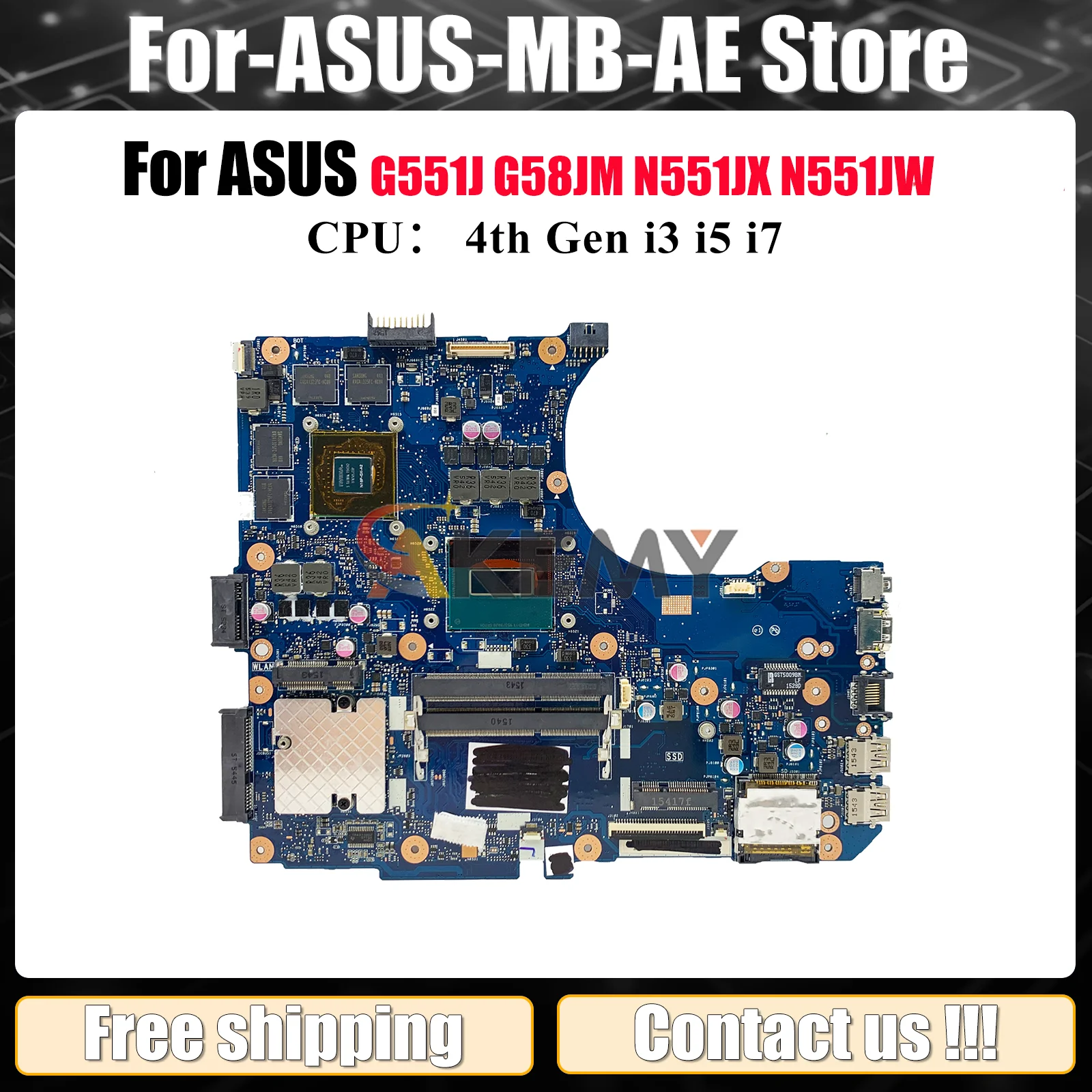 N551JM Laptop Motherboard For ASUS ROG N551JM G551J N551JQ N551JK N551JW N551JB G58JM N551JX N551J Mainboard With i3 i5 i7 CPU
