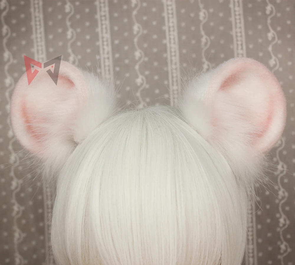 

Hand Made Work Mouse Ears Hairhoop Animal Cosplay Prop White Black Color Headwear For Cosplay Game Party Halloween