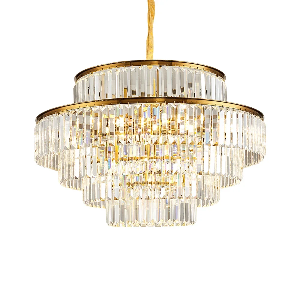 

FSS Modern LED Luxury Round Golden Crystal Chandelier Lighting For Living Room Dining Room Lamp Bedroom Indoor Light Fixtures