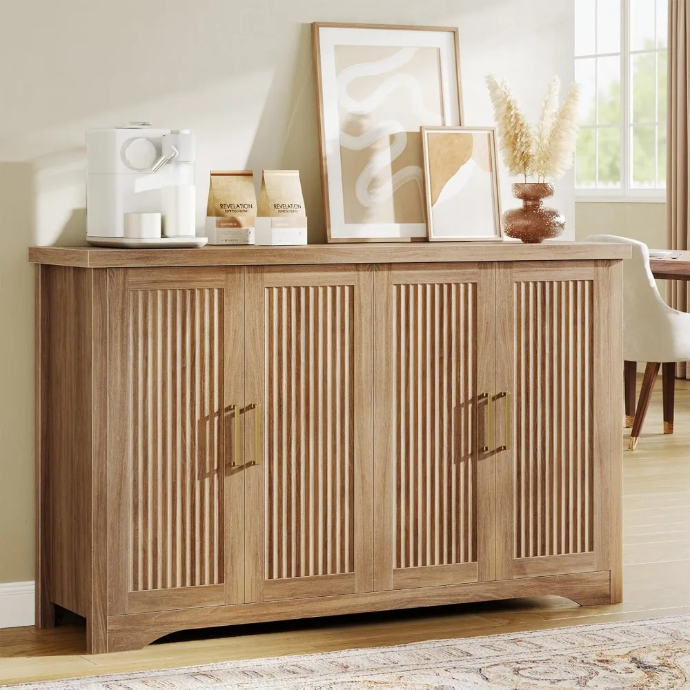 

Рифленый буфет с акцентом для хранения вещей, современная Credenza с 4 дверцами и регулируемыми полками, деревянный журнальный столик Cons