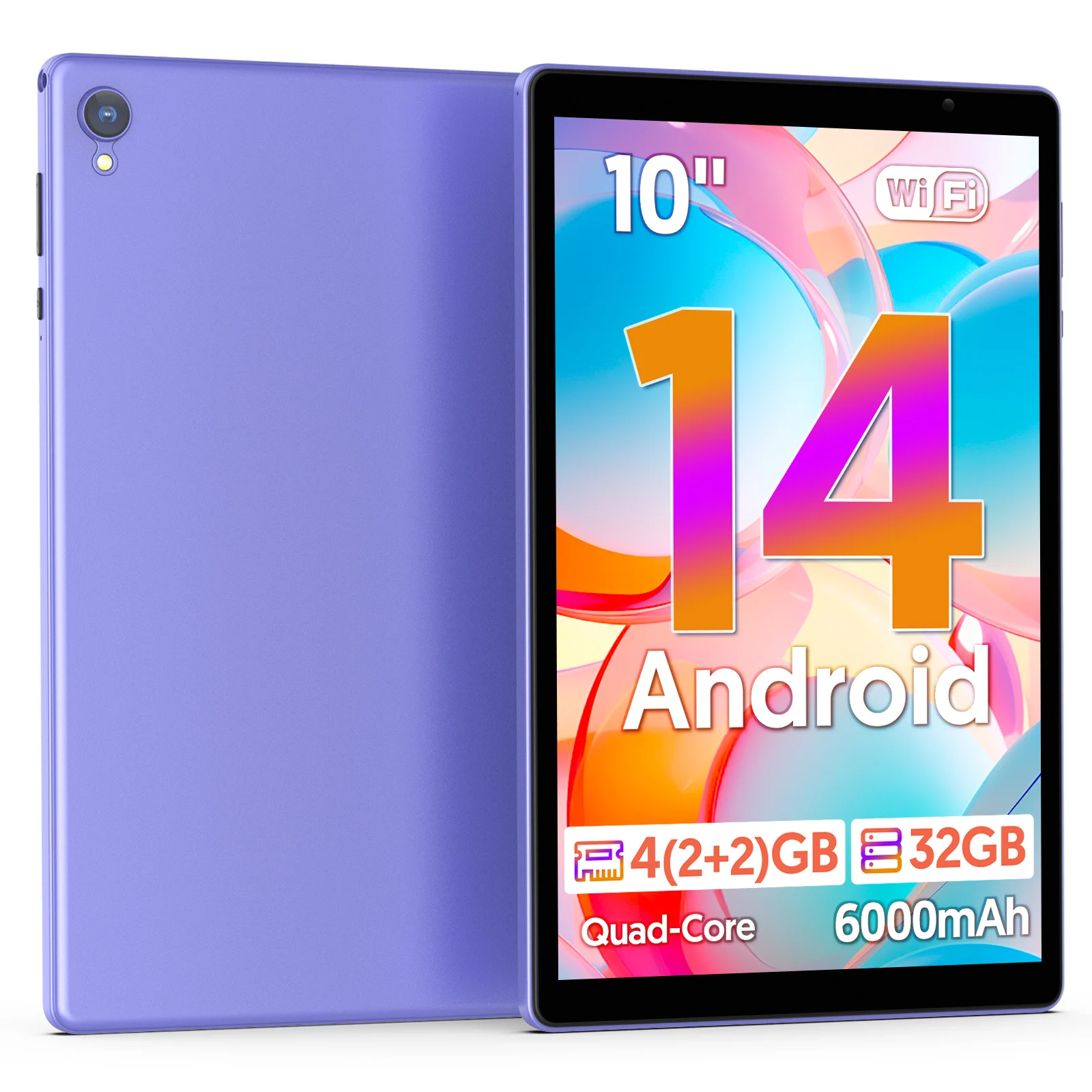 

BAKEN 10-дюймовый HD-дисплей Планшет Android 14, четырехъядерный процессор, 4 (2+2) ГБ ПЗУ + 32 ГБ ОЗУ, Bluetooth, Google Play