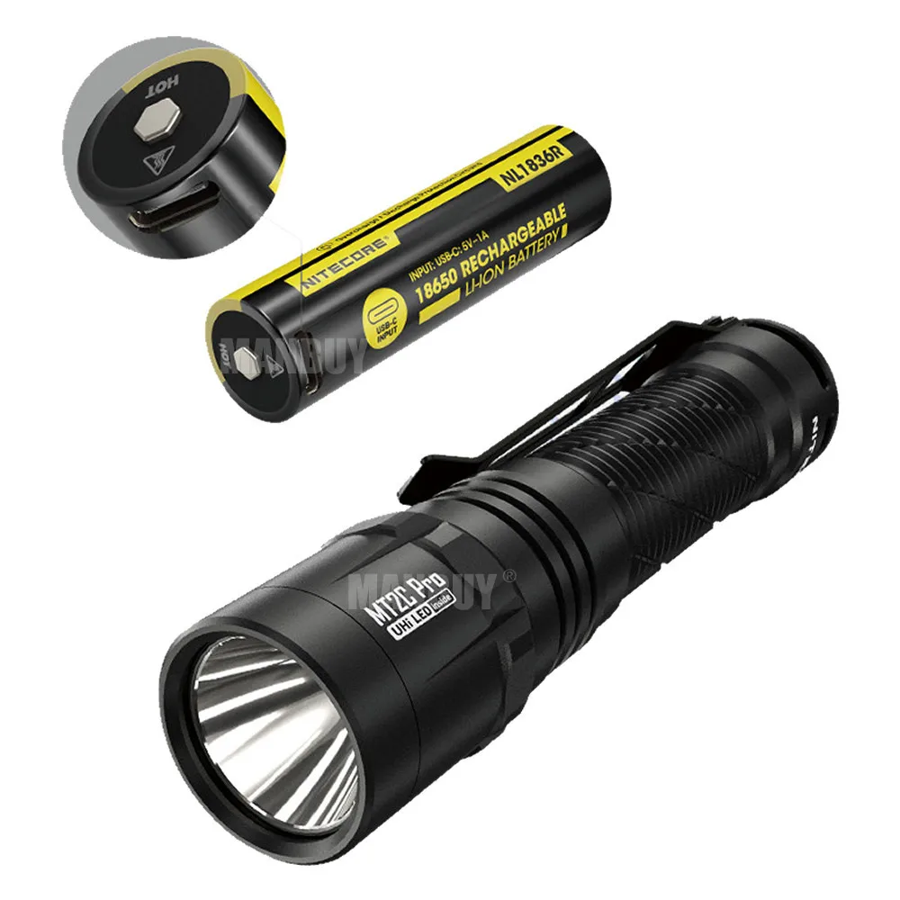 Nitecore MT2C Pro 1800 Lumens UHi 20 LED High Output Compact outdoor Tactical Flashlight NL1836R Rechargeable Battery Included