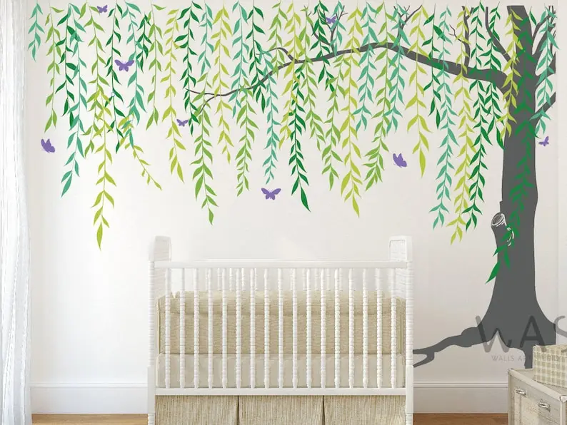 Weeping Willow Wall decals, Hanging Vines Willow Leaf Wall Decals, Green Plants Wicker Wall Sticker DIY Removable Willows Tree W