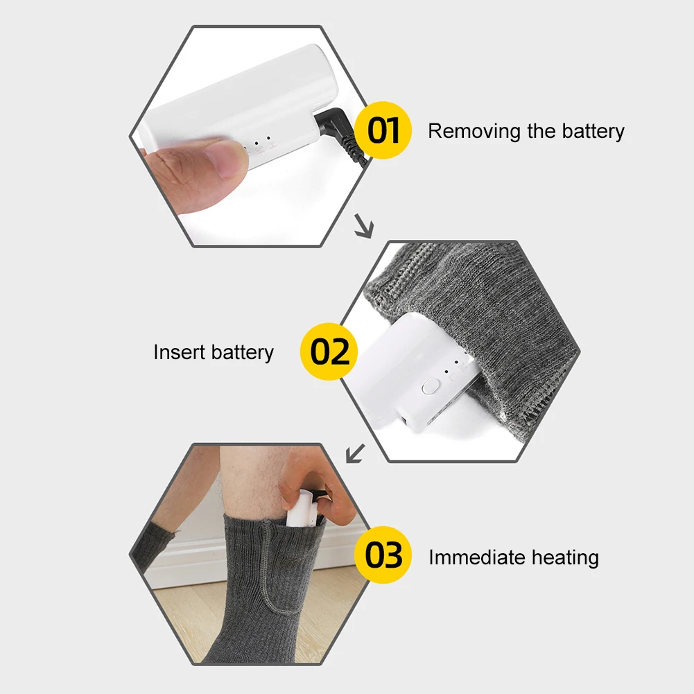 Calcetines calefactables eléctricos unisex, calcetines calefactables recargables y lavables, acogedores y gruesos para deportes al aire libre, esquí