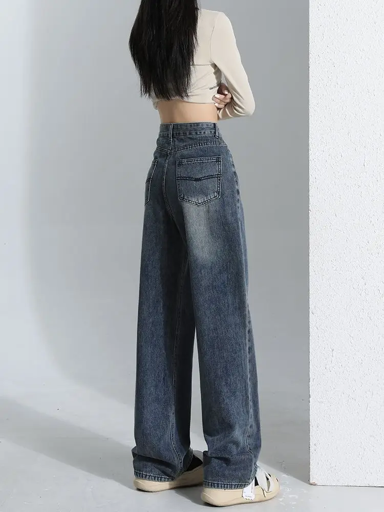 

Женские джинсы с высокой талией и широкими штанинами, весенне-осенние, свободные, струящиеся, узкого кроя, с эффектом похудения, длиной в пол