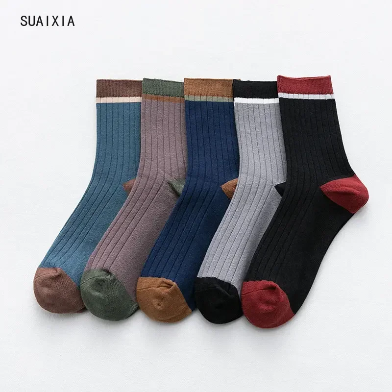 Spring and Autumn Season Double Needle Men's Medium Sleeve Socks Sports Casual Solid Cotton Socks Adult Long Sleeve Men's Socks