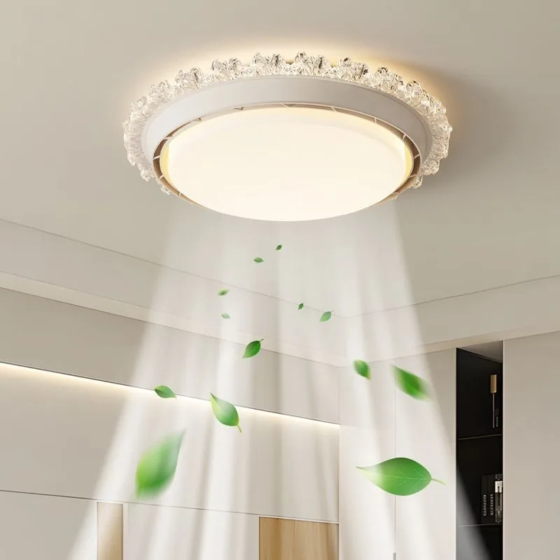 Modern Luxury Crystal Bladeless Fan Ceiling Light Full Spectrum Inverter LED for Master Bedroom Room Home Decor Lights for Room
