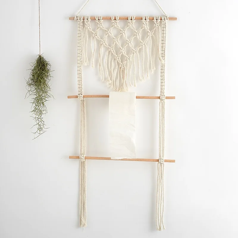 1 PC Bohemian DIY Handwoven Hair Accessory Organizer Cotton Rope Tapestry with Fringe Wall Decor Hanging Decoration Best Present