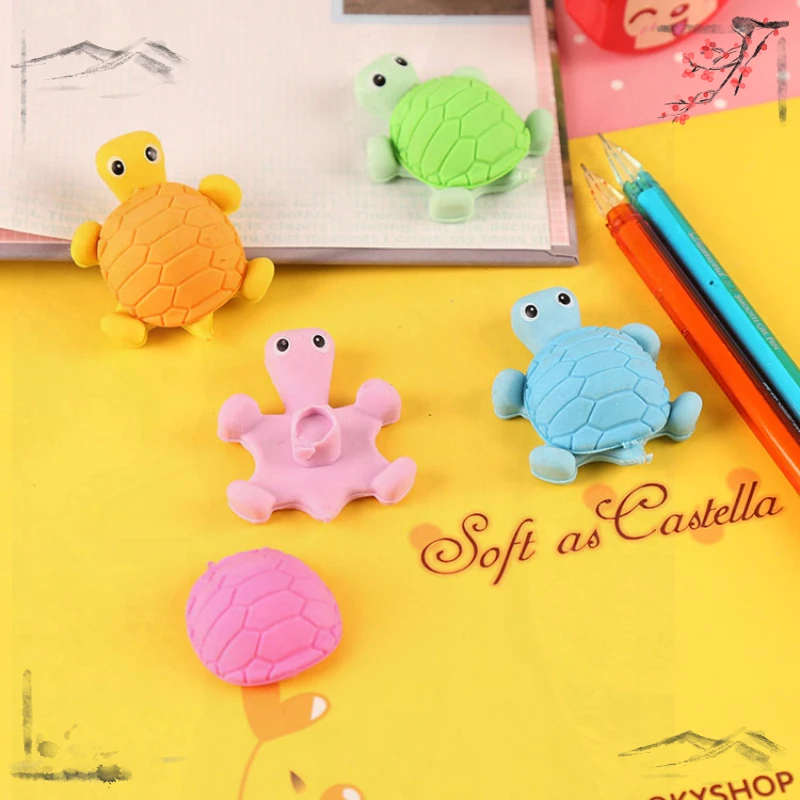 4 Pcs Creative Cartoon Pencil Eraser Turtle Rubber for School Supplies Back To School