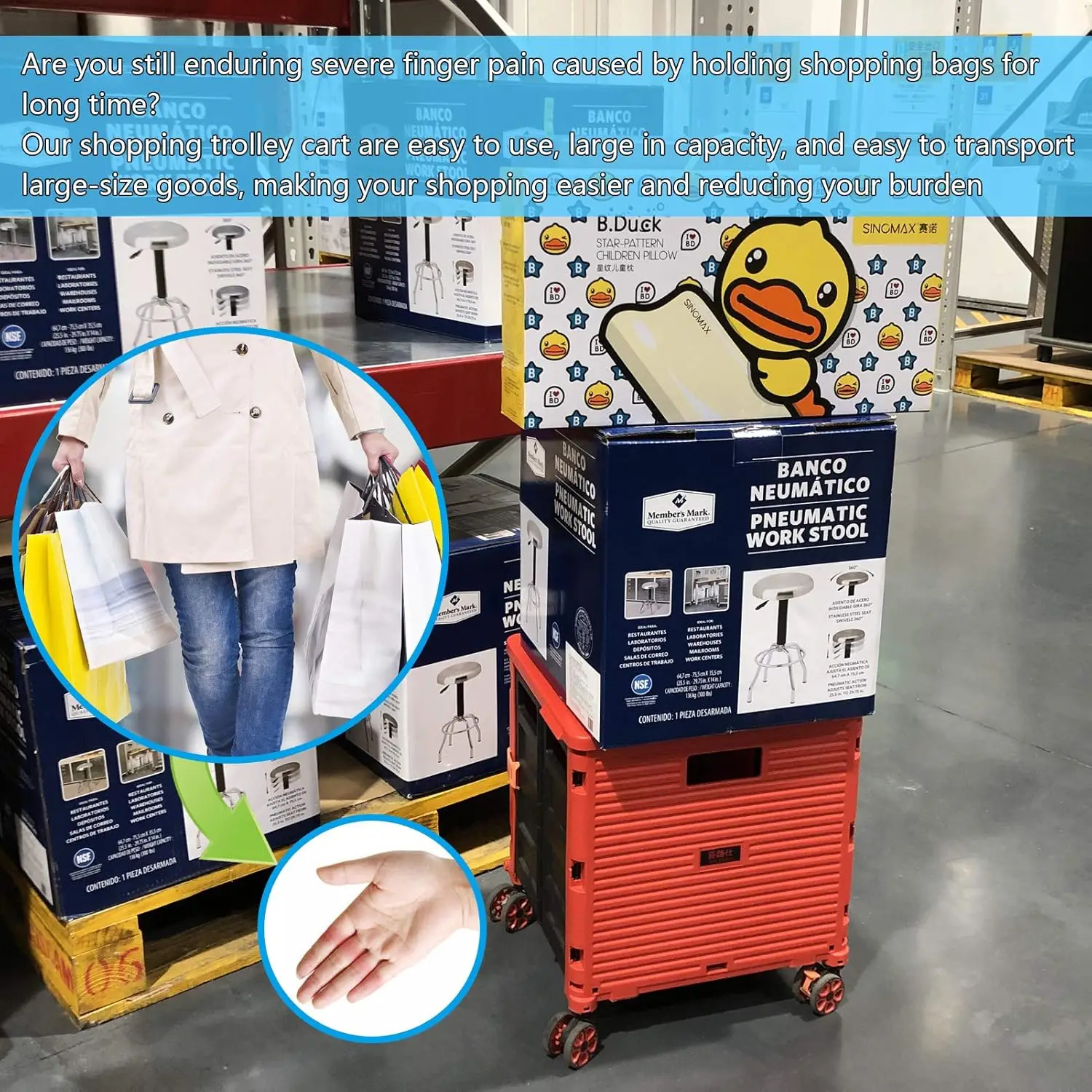 BY06 Foldable Multi-Function Cart Folding Portable Rolling Trolley Shopping Wheel Box with Cover Wear-Resistant Noiseless 360°