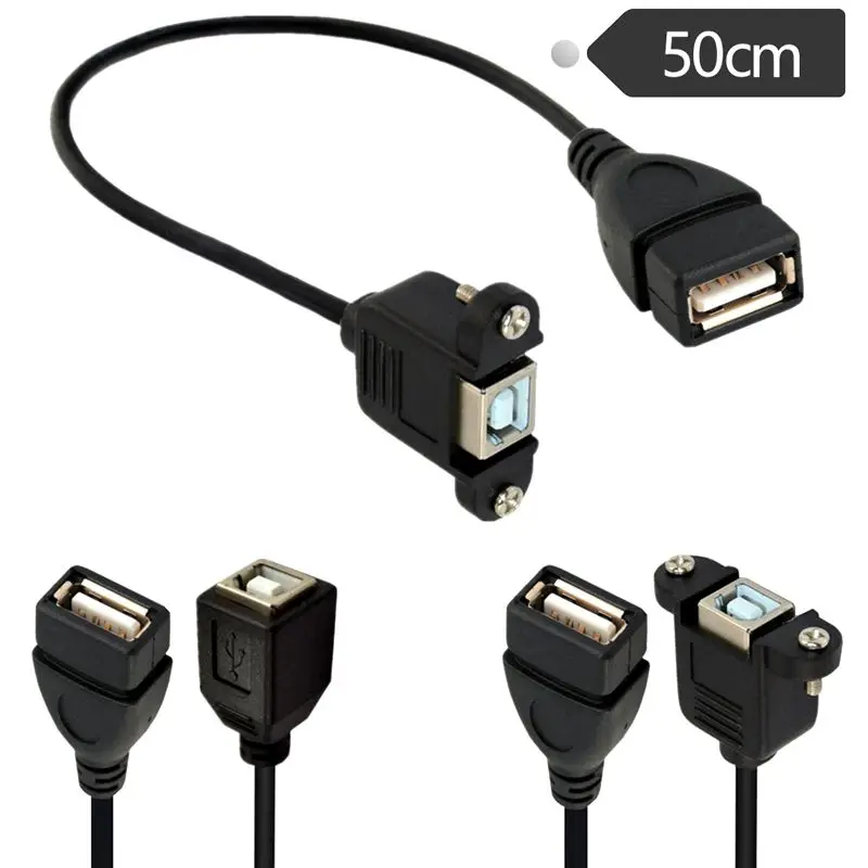 USB2.0 A Female to B Female Printing Adapter Cable, USB Female to USB B Female With Ear Screw Hole Panel Baffle Connection Cable