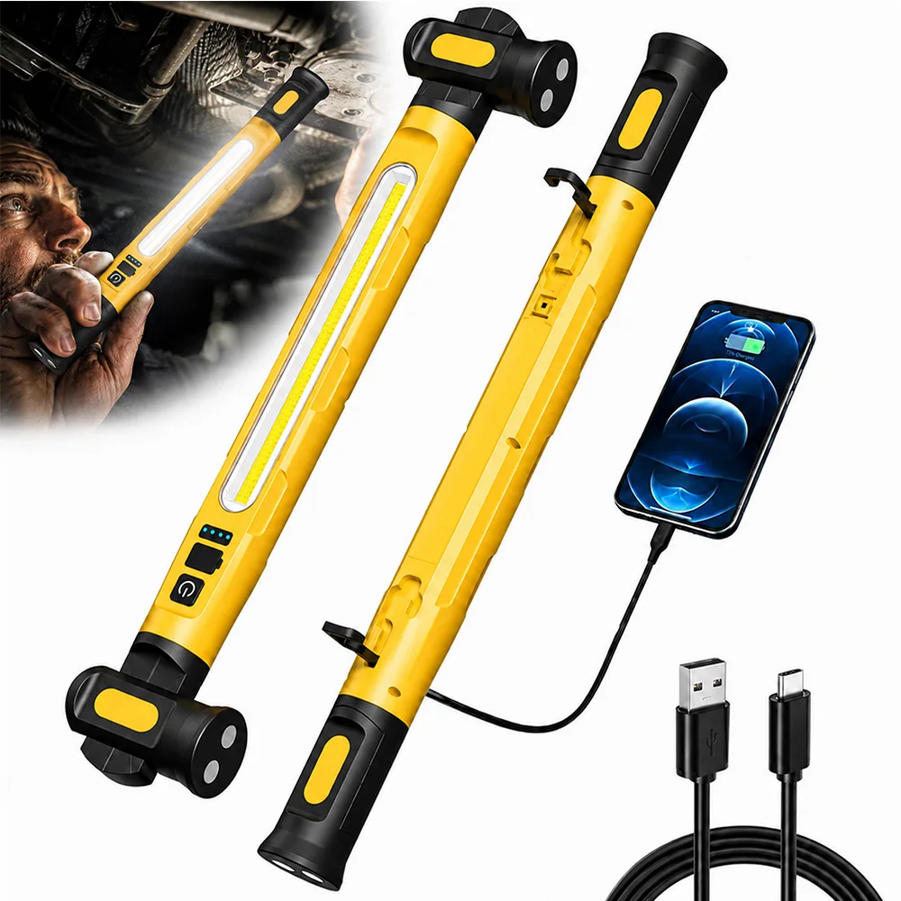 Rechargeable LED Work Light Foldable Flashlight with Magnetic Base Hanging Hook Emergency Inspection Lamp for Car Repair Outdoor