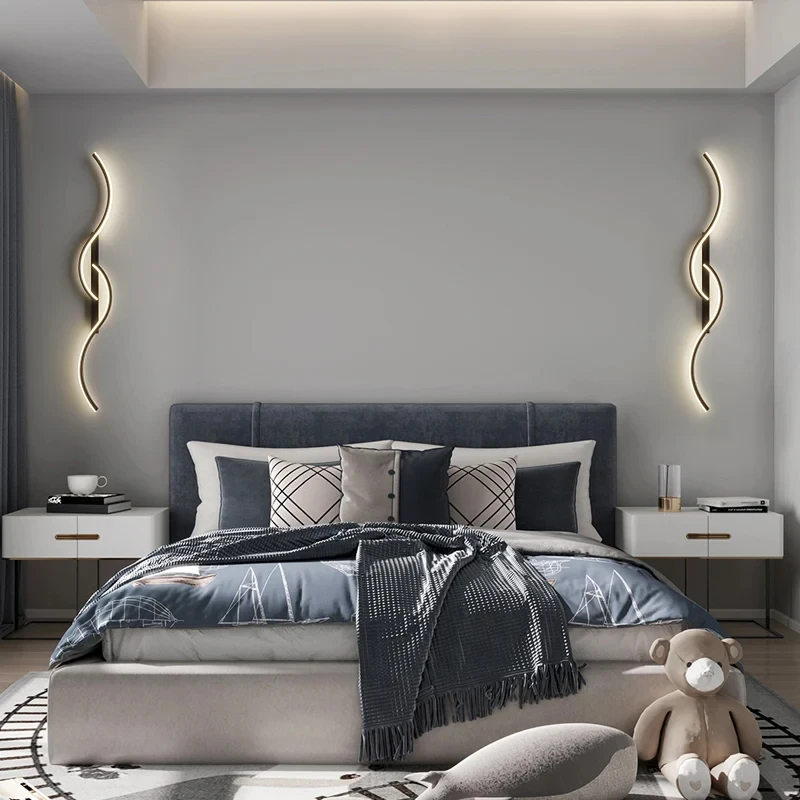

Modern LED Wall Lamp Bedroom Bedside Sconce Long Strip Living Room Sofa Home Decoration Wall Light Night Interior Luminaria Gold