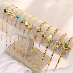 Vintage Stainless Steel Bracelet for Women Turquoise Pendant Bracelet Colorful Natural Stone Bracelets Chain Bracelet Jewelry