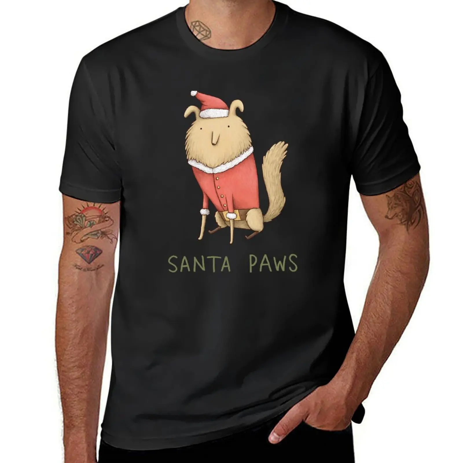 

Santa Paws T-Shirt valentines boutique clothes T-shirts oversize oversized graphic tee quick drying T-shirts for men cotton