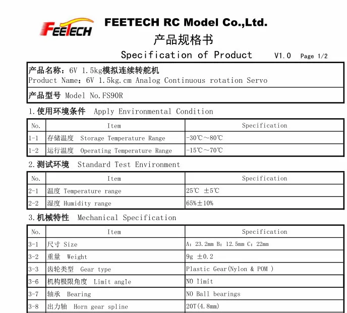 10 Uds FEETECH FS90R Micro 9g Servo para Mini Robot