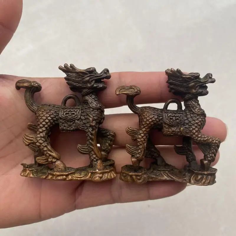 Chinese antique qilin Statue pair desktop decoration home office feng shui auspicious decoration handicrafts ornament