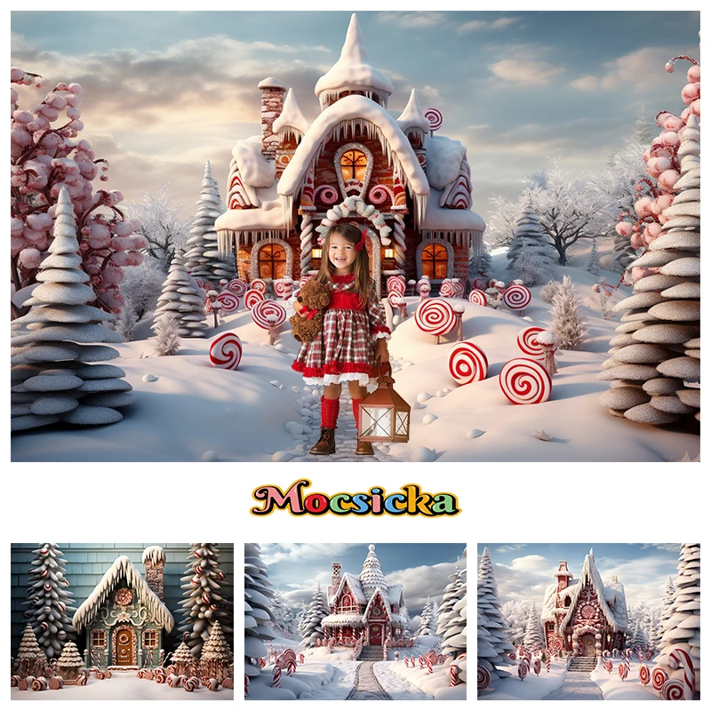 

Christmas Candy House Backdrops Birthday Party Tree Snow Props Home Background Girl Newborn Photo Decorations Studio Photobooth