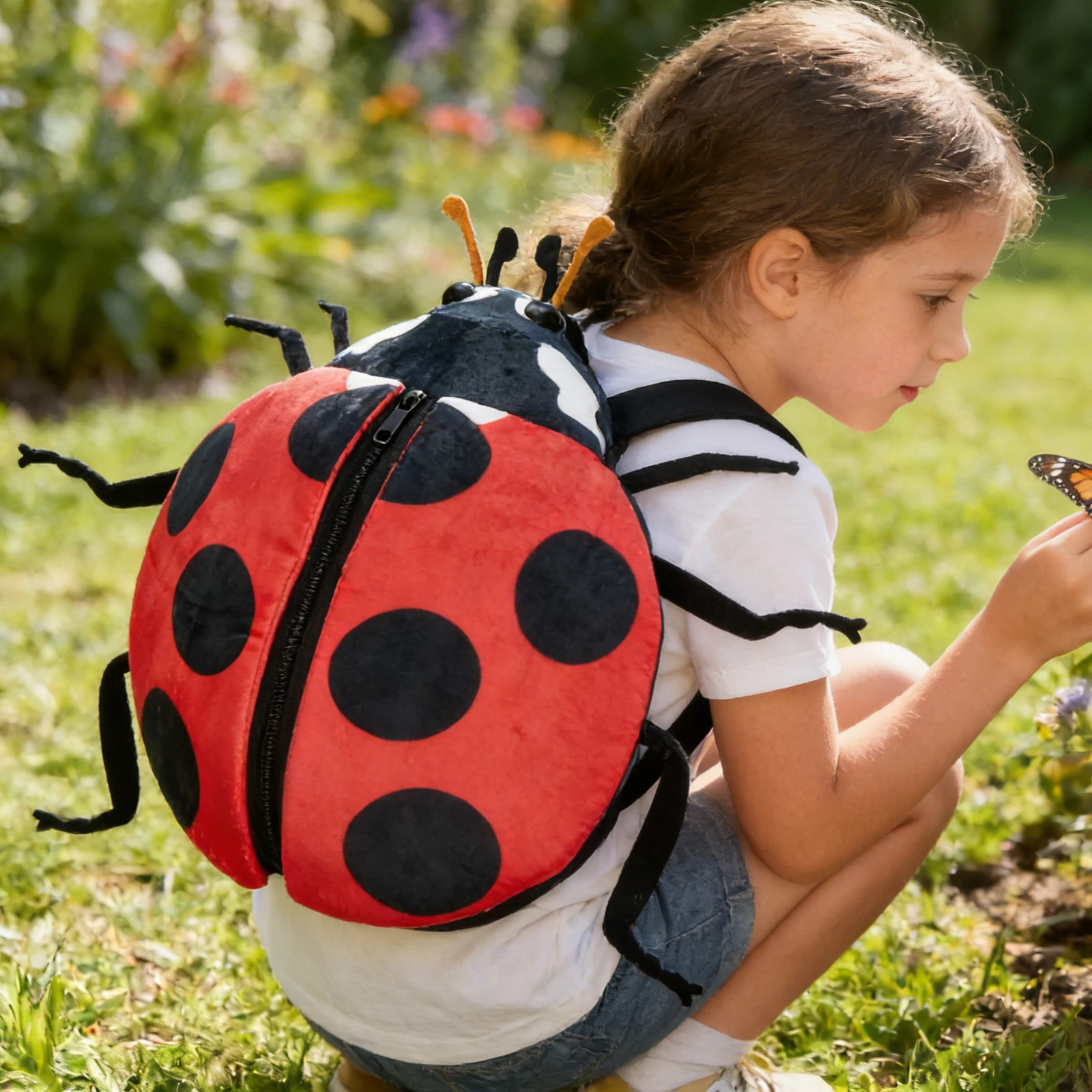 Mochila Infantil de Dibujos Animados, Linda Mochila de Peluche Suave con Diseño de Abeja y Mariquita, Mochila Escolar Informal para Niñas y Niños