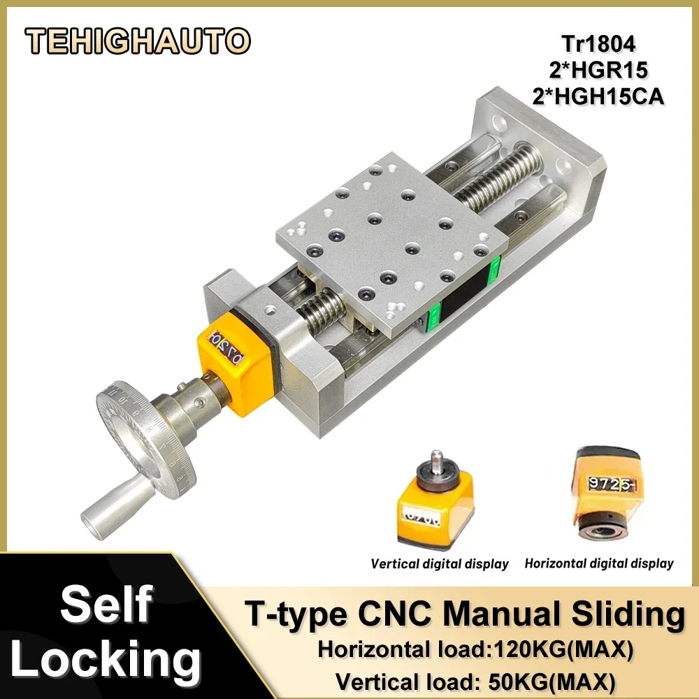 CNC Z Axis Manual Sliding Table 50-400mm Effective Stroke 120kg Load T-type Screw Self-locking Digital Display Position Counter