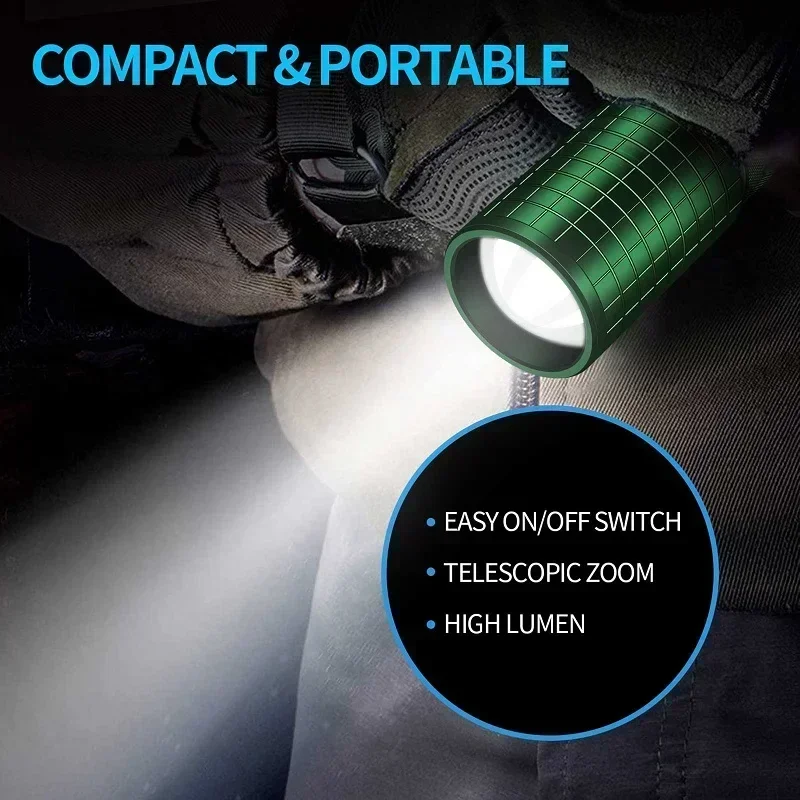 Skywolfeye 1pcs Led Flashlight Rechargeable Torch 5 Lighting Modes Flash Light with 2 Slot Battery Charger for Camping