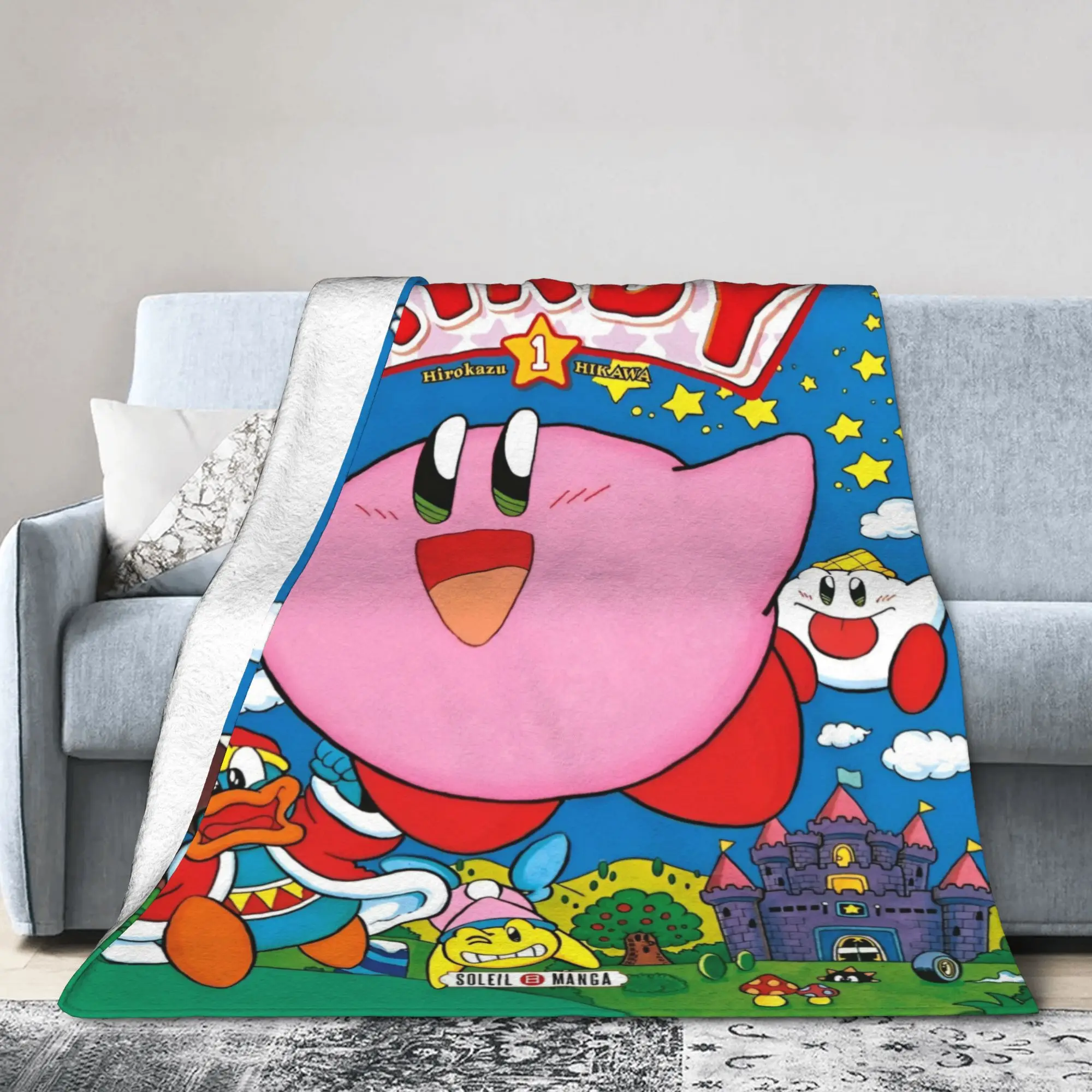 Warm Blanket Kids Picnic K-Kirbys Cartoon Stars Kawaii Throw Blanket  Flannel Bedspread For Living Room Fashion Sofa Bed Cover