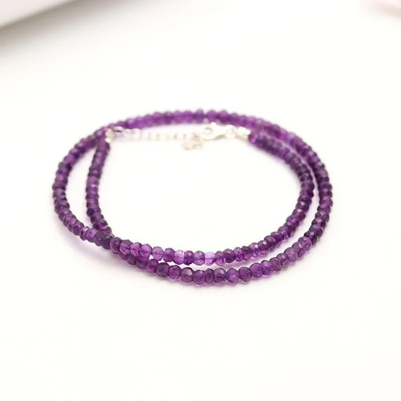 

Natural 3-4MM A++ Amethyst Faceted Rondelle Gemstone Beads Unisex Necklaces 24''