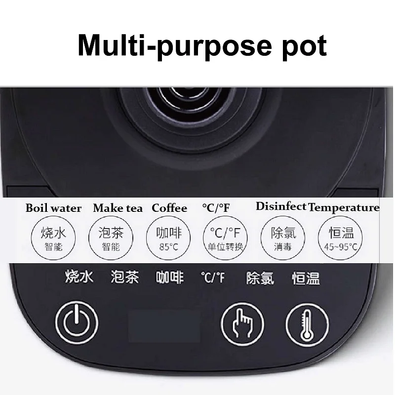 Chaleira elétrica pescoço de ganso, 110v, bule de café com controle de temperatura, aço inoxidável 304, chaleira rápida, manutenção automática, quente, 800ml