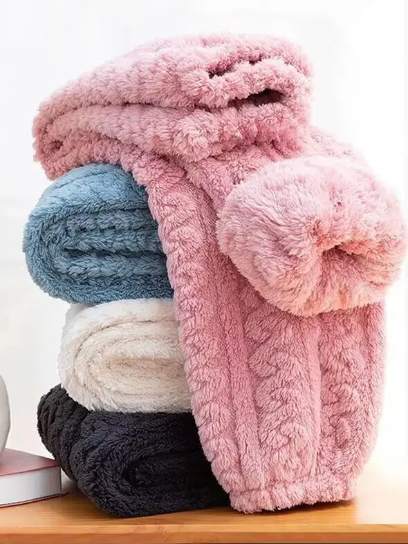 

Женские зимние теплые свободные брюки с высокой талией, прямые, винтажные, из утолщенного кораллового флиса, повседневные