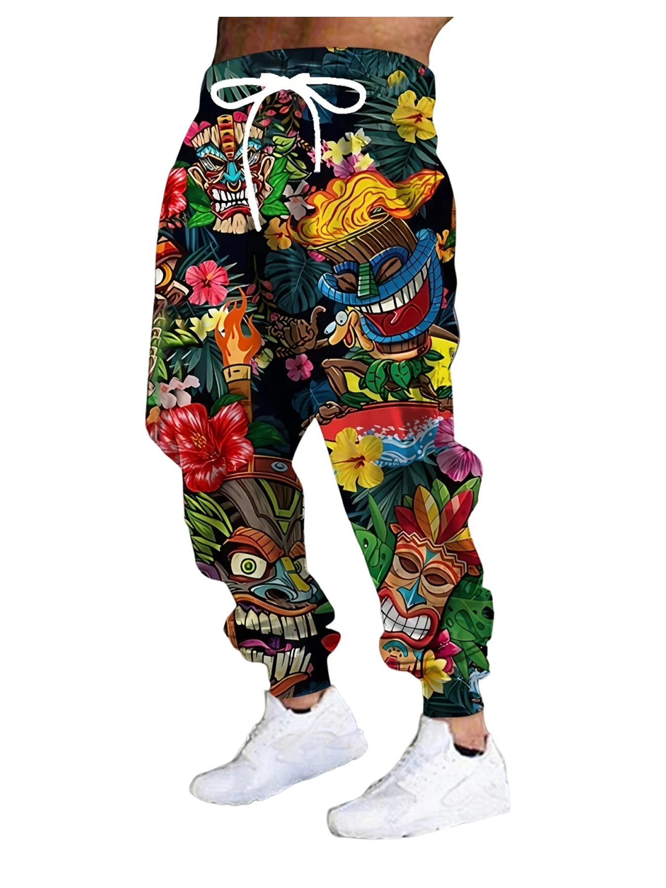 

New Men's 3D Cartoon Print Casual Pants Outdoor Breathable Pants Stylish Drawstring Streetwear Trousers Mens Cuffed Pan