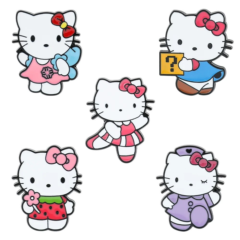 Sanrio Anime Hello Kitty Enamel Pins Kawaii Hello Kitty Brooch Cartoon Cute Badge Versatile Accessories for Clothing Bag Pins