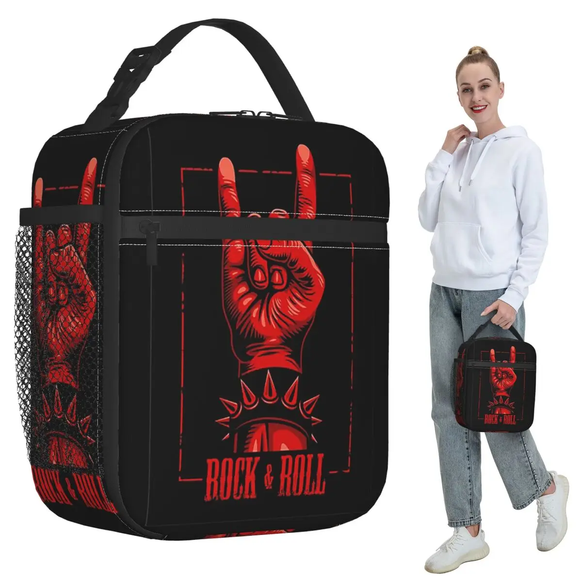 Rock Star Skull Rock N Roll Insulated Lunch Bag for Women Office Cooler Thermal Food Box Tote Leakproof Lunch Boxes Container
