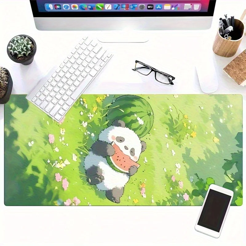 Cute Panda Eating Watermelon Desk Mat Large Non-Slip Rubber Base Gaming Mouse Pad Office Decor