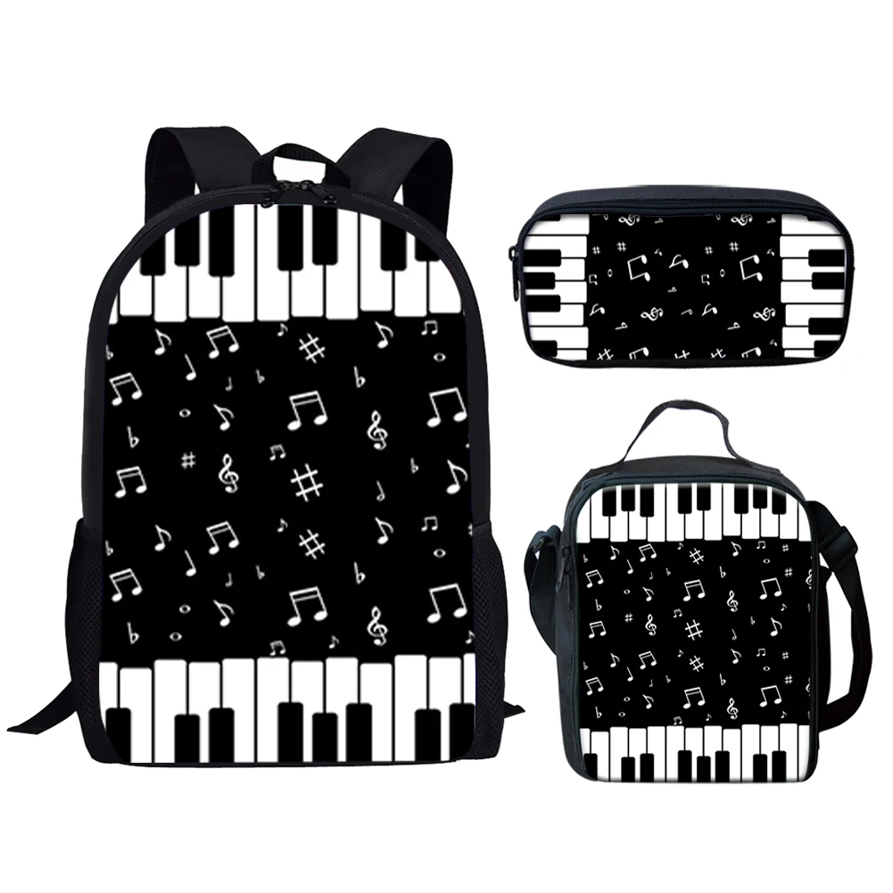 

Trendy Youthful Piano Keyboard Music Notes 3D Print 3pcs/Set Student Travel bags Laptop Daypack Backpack Lunch Bag Pencil Case