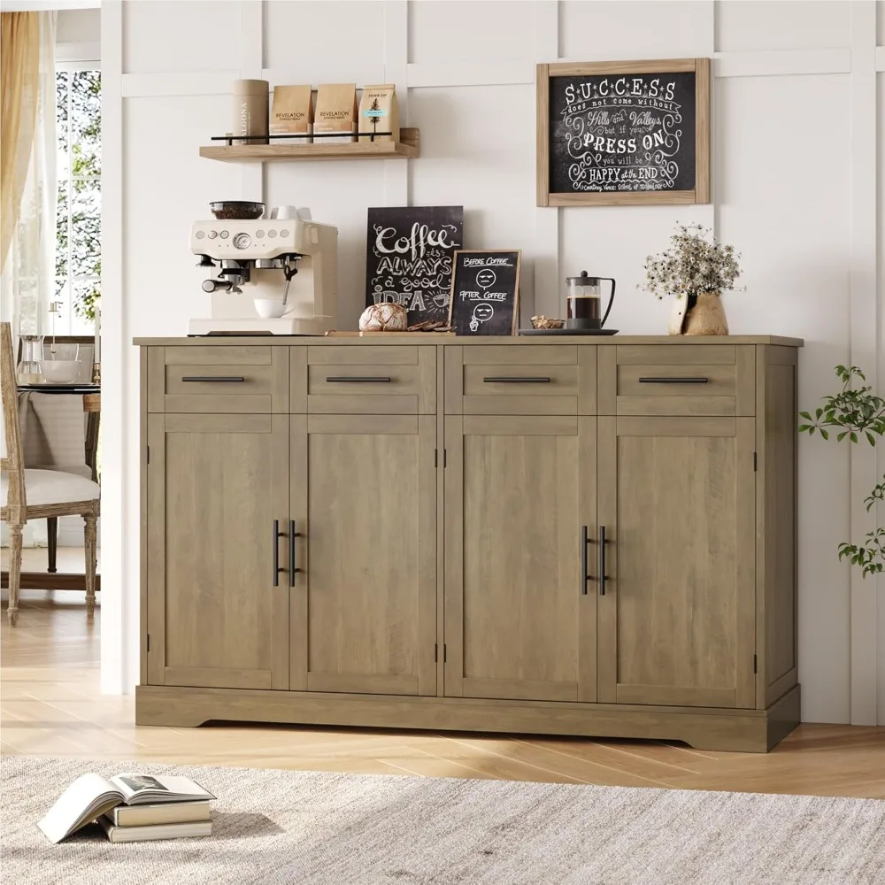 خزانة جانبية كبيرة مقاس 60 بوصة مع مساحة تخزين، وخزانة تخزين بوفيه المطبخ بطول 36 بوصة مع 4 أدراج، وخزانة بار القهوة الحديثة مع #2