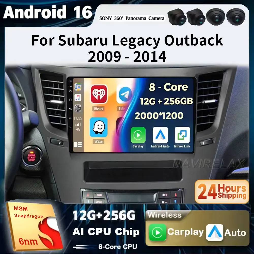 2 DIN Android 16 Autoradio für Subaru Outback 4 BR Legacy 5 2009 2010 - 2014 LHD Multimedia Player Carplay Stereo 5G GPS DVD