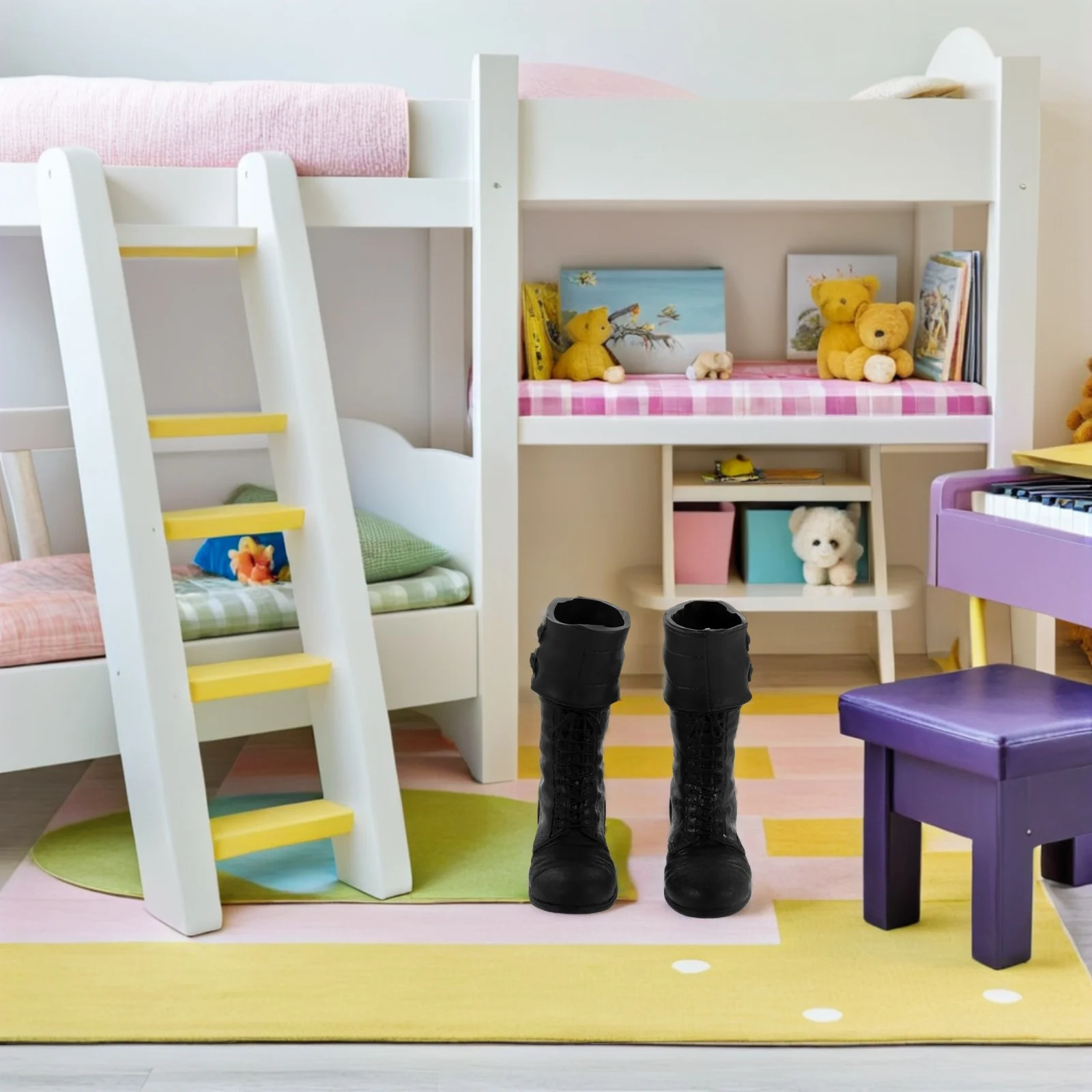 1 par de botas estilo militar realista para bjd preto longo sapatos em miniatura acessórios de figura de ação vestir-se