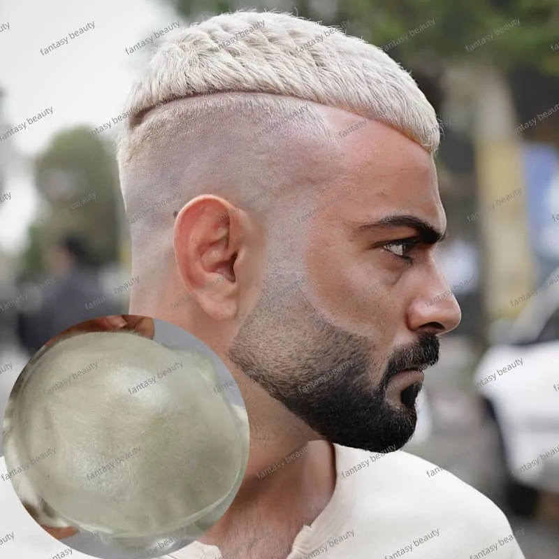 

Durable Hair System For Men #60R#1b65#1b80 white black gray super ultra thin skin pu men’wig old men hair Prosthesis Men's wig