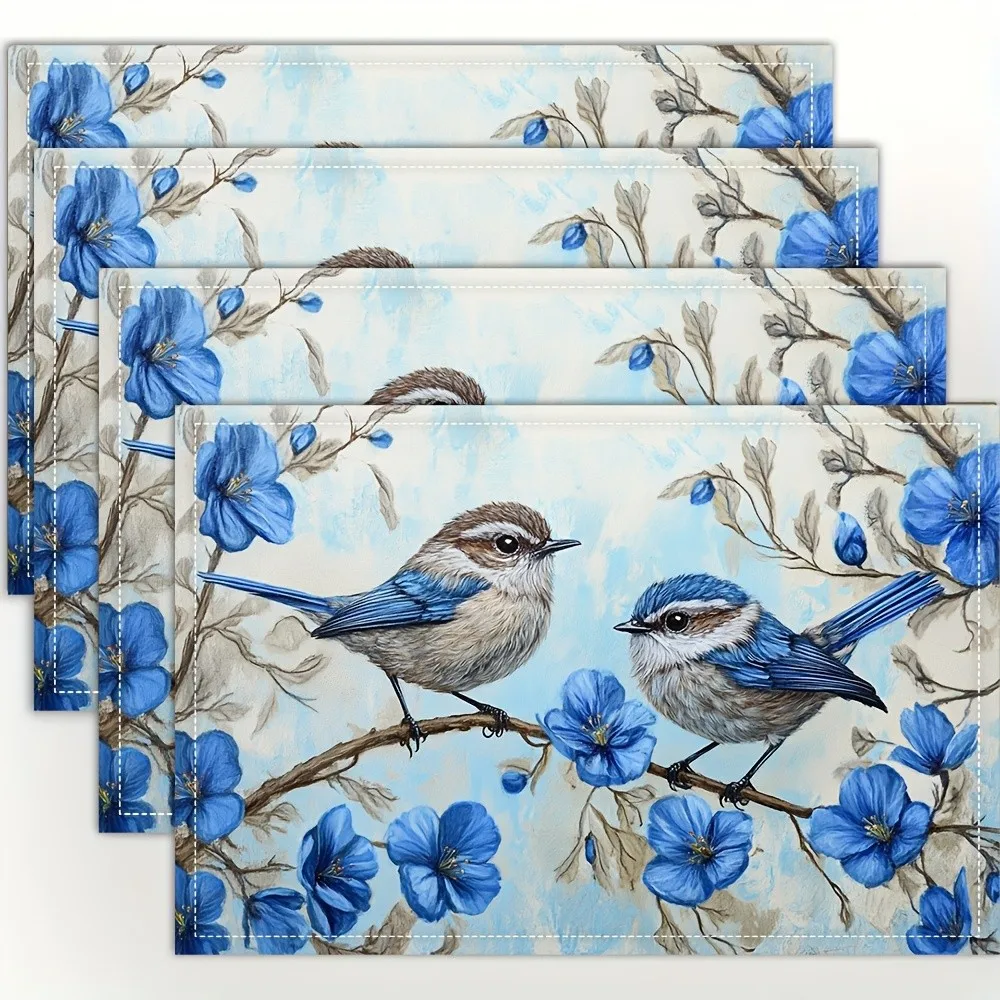 Blue Singer and Silvery Princess Petal Placemats Stylish Printed Design for Dining Table Kitchen Parties Indoor Use