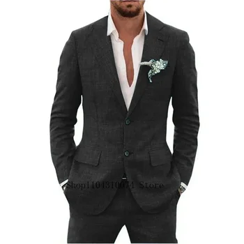 2 Pieces Blazer and Pants Set Linen Suit Tailored Suits Pocket in A Slot Men‘s Designer Clothes Vest for Office Evening Party 2 2 Pieces Blazer and Pants Set Linen Suit Tailored Suits Pocket in A Slot Men‘s Designer Clothes Vest for Office Evening Party 2