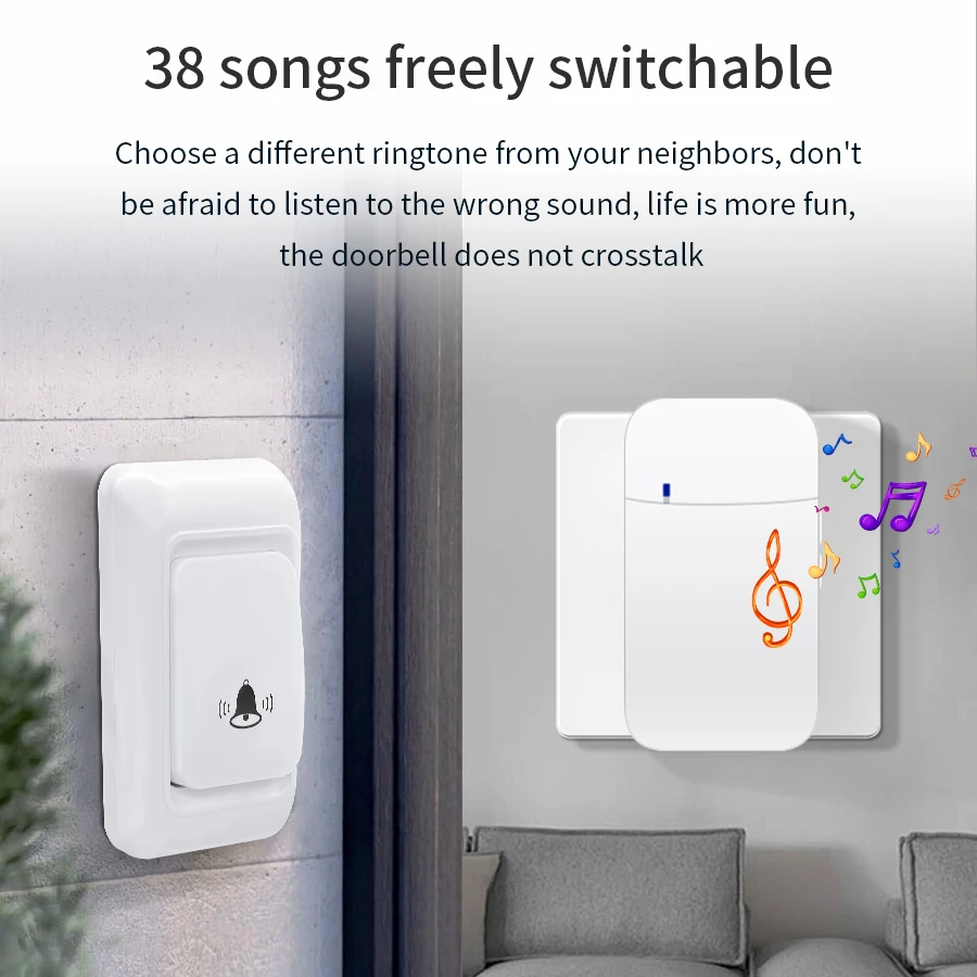 Outdoor Wireless Doorbell US/EU Plug 38 Ringtones Melodies Waterproof 150m Range House Chime Kit Welcome Chime Home Door Bell